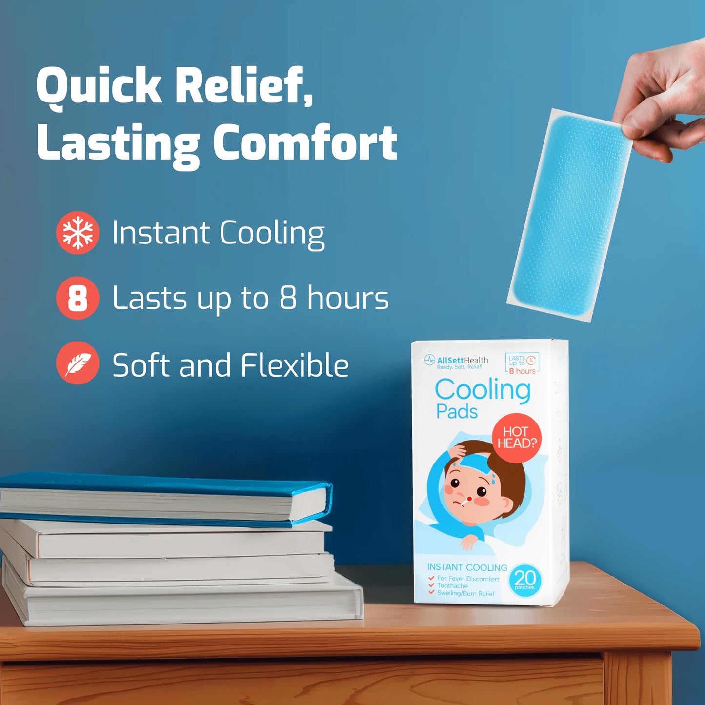 AllSett Health Cooling Patches for Kids – 20 Pack Minty Cold Fever Patches (Blue)