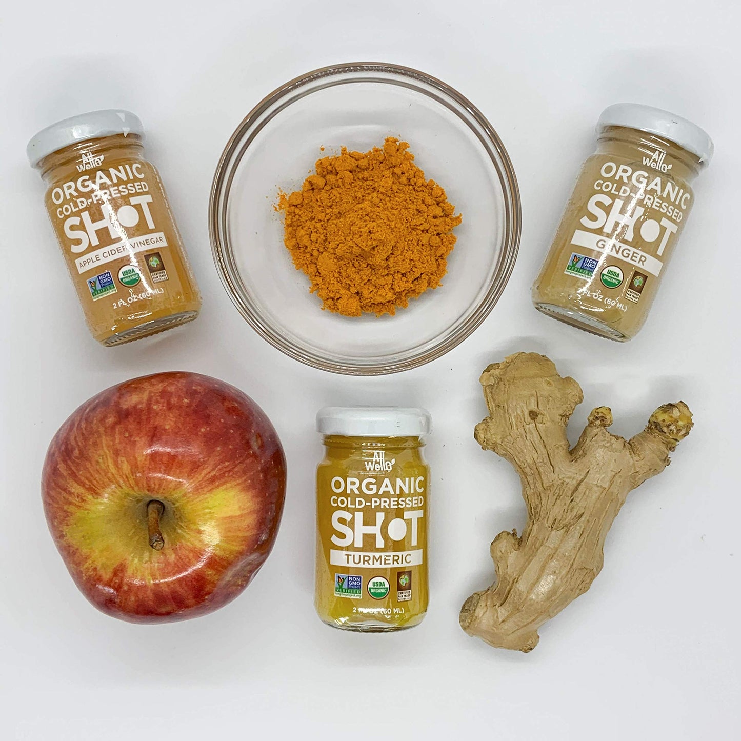 AllWellO Cold-Pressed Ginger Shot, 60 mL – USDA Organic Booster (6 Pack)