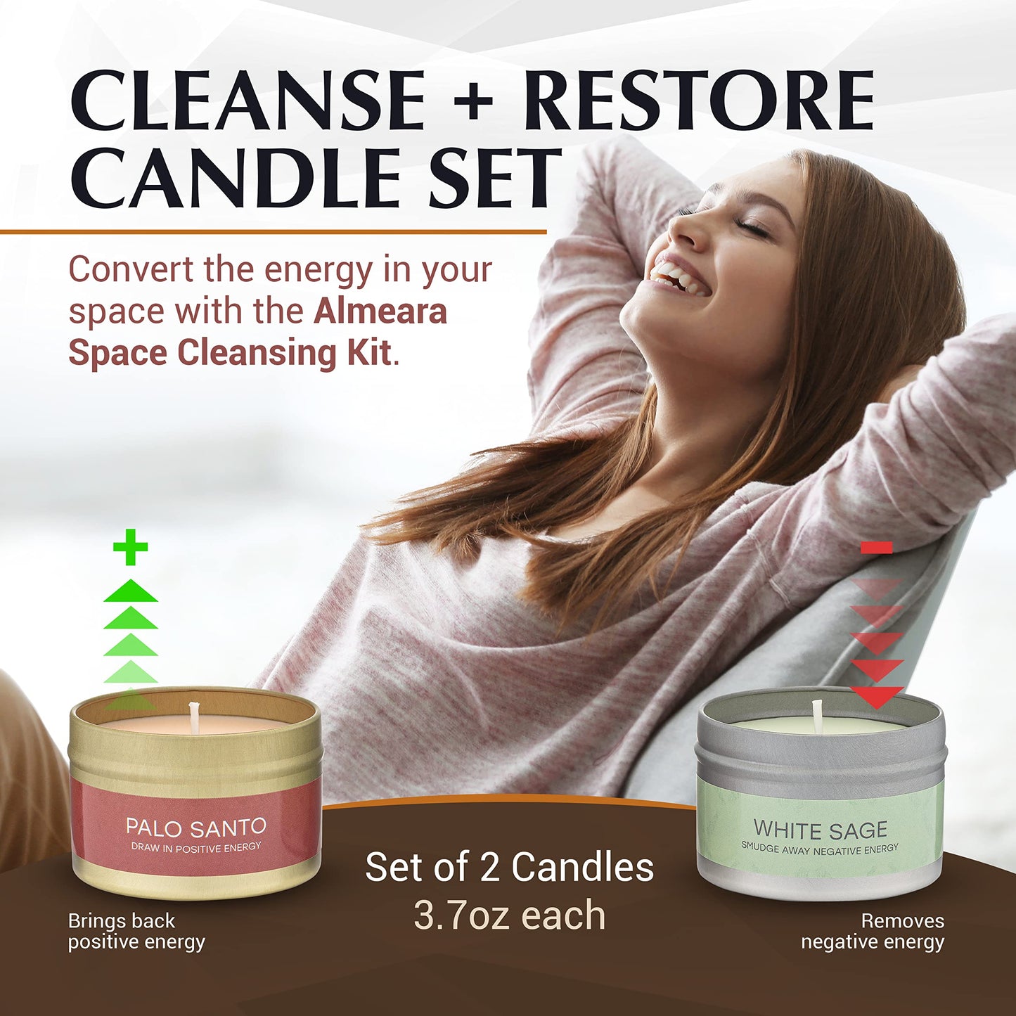 Almeara 2-in-1 Candle Combo – Sage & Palo Santo, 40+ Hours Burn, 100% Soy