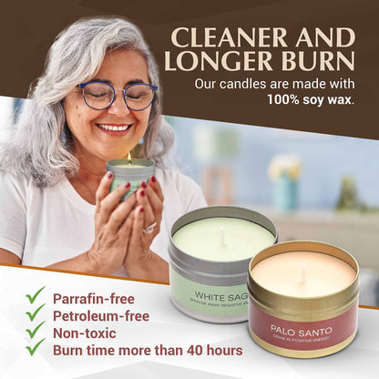Almeara 2-in-1 Candle Combo – Sage & Palo Santo, 40+ Hours Burn, 100% Soy