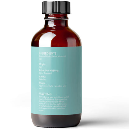 Pure Body Naturals Sweet Almond Oil – 4 oz, Cold Pressed & 100% Pure for Hair, Skin & Nails