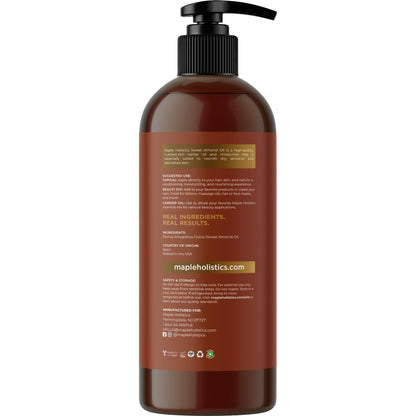 Cold Pressed Sweet Almond Oil - Pure Carrier Oil for Skin, Hair & Nails
