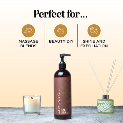 Cold Pressed Sweet Almond Oil - Pure Carrier Oil for Skin, Hair & Nails