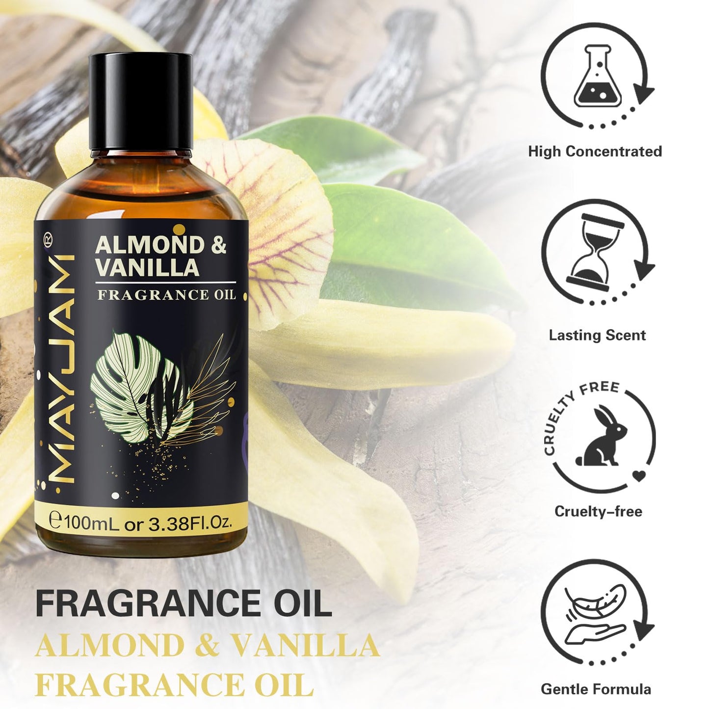 MAYJAM Almond & Vanilla Fragrance Oil - 100ml for Diffusers, Soap & Candles