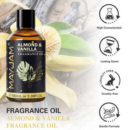 MAYJAM Almond & Vanilla Fragrance Oil - 100ml for Diffusers, Soap & Candles