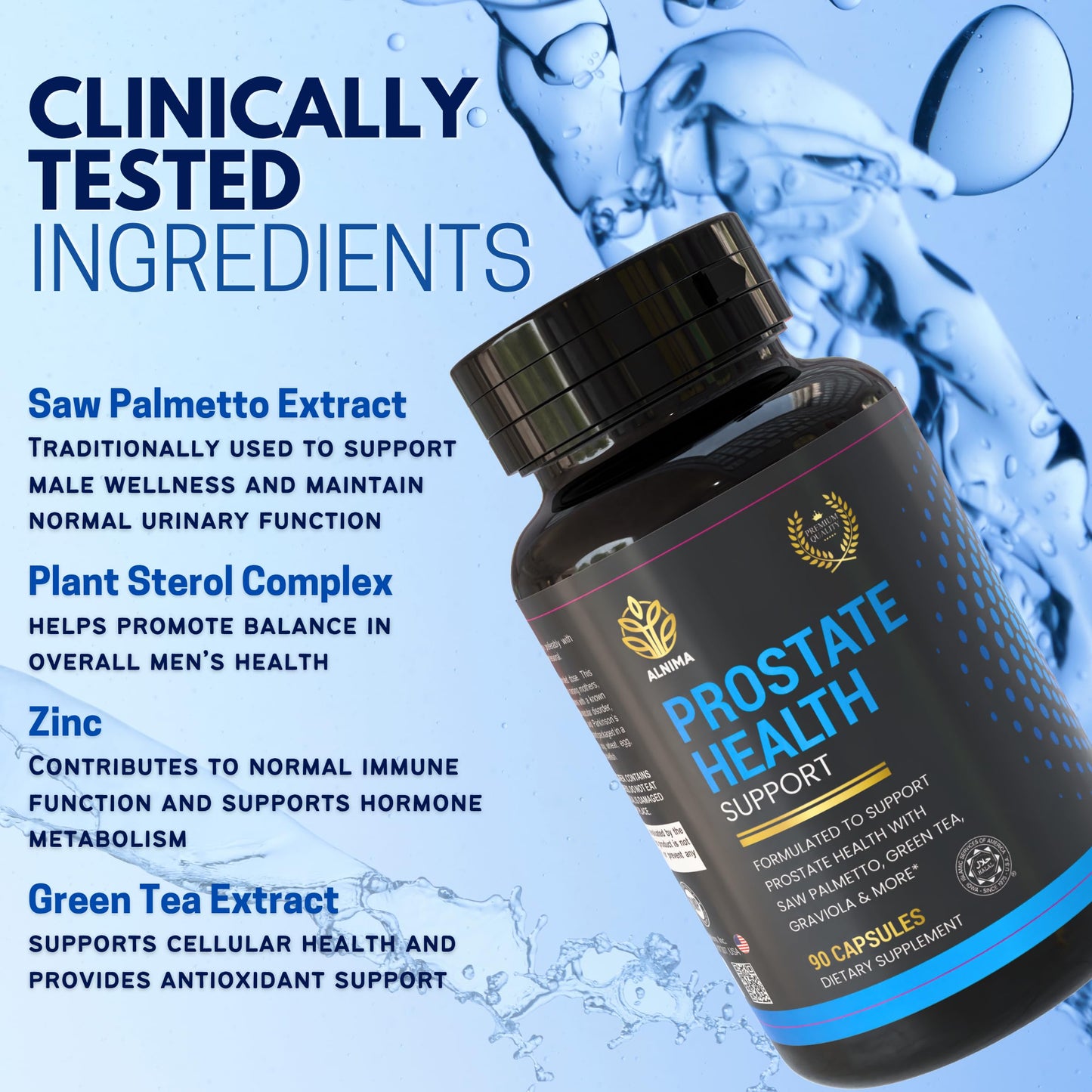 ALNIMA Halal Prostate Support for Men – Saw Palmetto, Zinc & Selenium | 90 Capsules | Made in USA