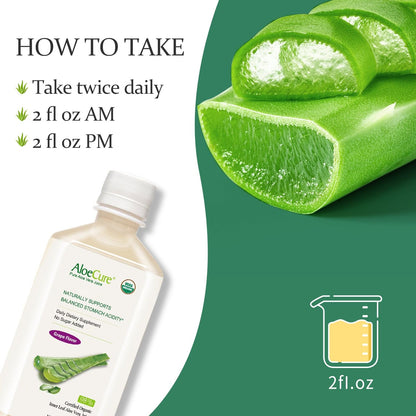 AloeCure USDA Organic Aloe Vera Juice – Grape Flavor, 16.7oz x 2 Bottles | Digestive & Immune Support
