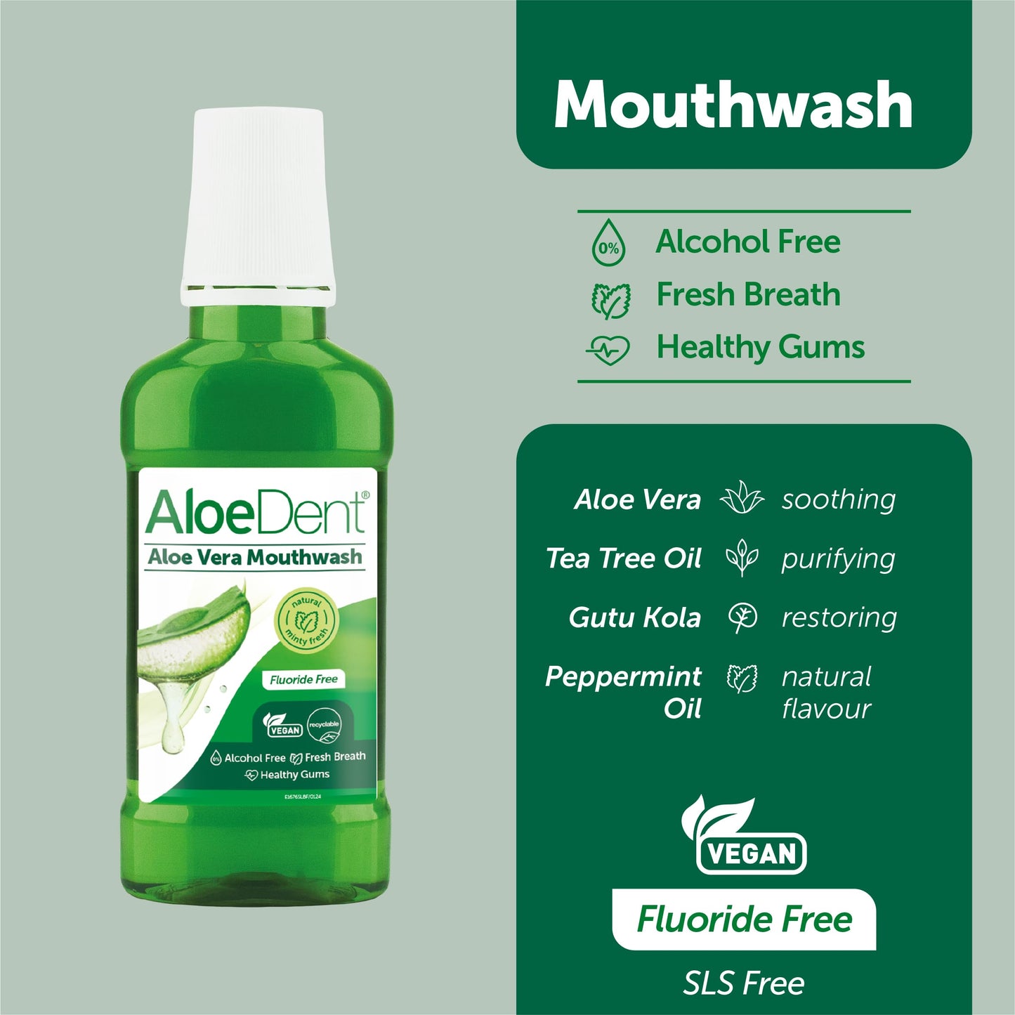 Aloe Dent Natural Mouthwash Aloe Vera 250ml - Alcohol-Free & Minty Fresh