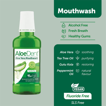 Aloe Dent Natural Mouthwash Aloe Vera 250ml - Alcohol-Free & Minty Fresh