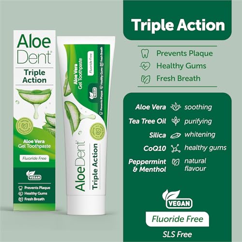 AloeDent Triple Action Toothpaste 100 ml – Fluoride-Free, Aloe Vera & Tea Tree