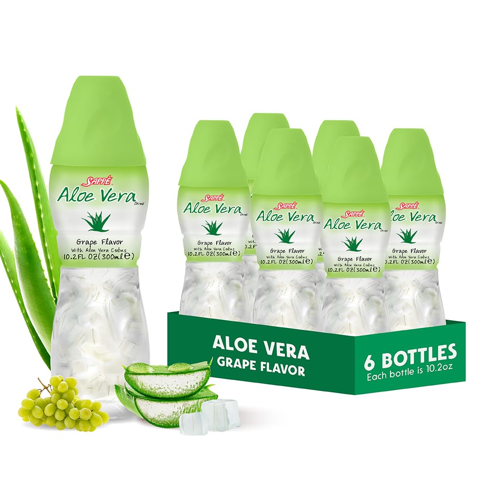 Aloe Vera Juice - Grape Flavor with Big Aloe Pulp (6-Pack) Plant-Based Hydration for Adults & Kids