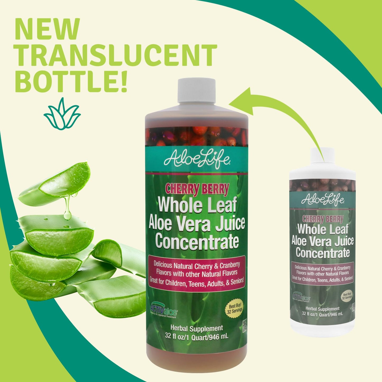 Aloe Life Whole Leaf Aloe Vera Juice – Certified Organic, Gluten-Free (Cherry Berry, 32 oz)