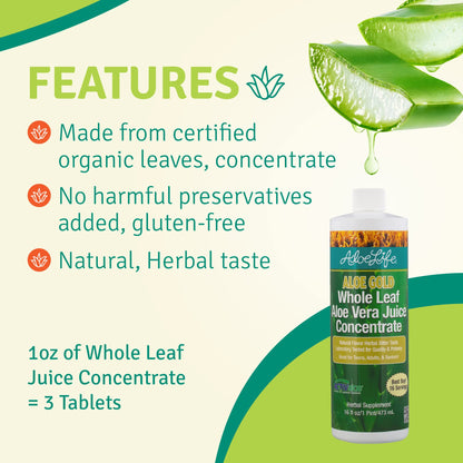Aloe Life: Whole Leaf Aloe Vera Juice – Organic, Gluten-Free (Aloe Gold, 16 oz)
