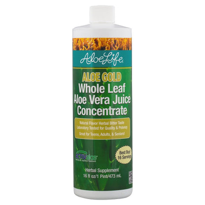 Aloe Life Whole Leaf Aloe Vera Juice - Certified Organic, Gluten-Free (Aloe Gold, 16 oz)