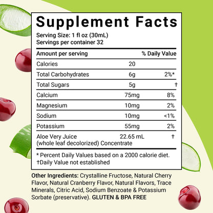 Aloe Life Whole Leaf Aloe Vera Juice – Certified Organic, Gluten-Free (Cherry Berry, 32 oz)