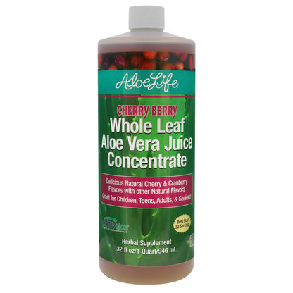 Aloe Life Whole Leaf Aloe Vera Juice – Certified Organic, Gluten-Free (Cherry Berry, 32 oz)