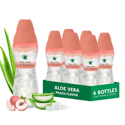 Aloe Vera Juice (Peach) with Chunky Pulp – 6 Packs | Plant-Based Hydration
