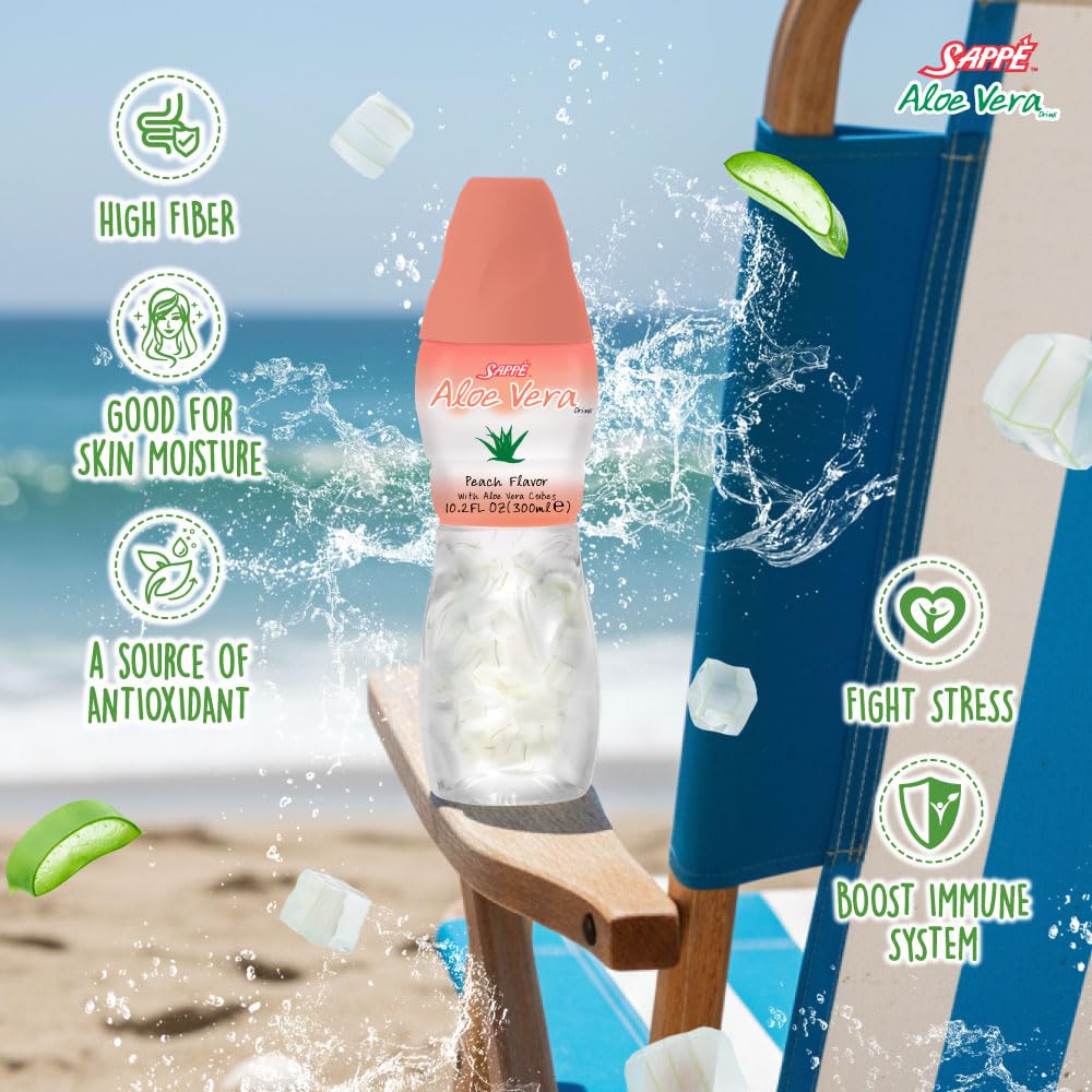 Aloe Vera Juice (Peach) with Chunky Pulp – 6 Packs | Plant-Based Hydration
