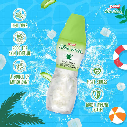 Aloe Vera Juice - Grape Flavor with Big Aloe Pulp (6-Pack) Plant-Based Hydration for Adults & Kids