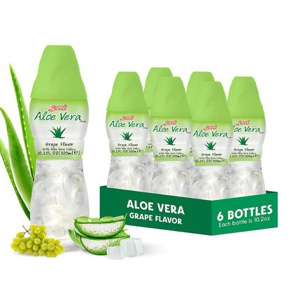 Aloe Vera Juice - Grape Flavor with Big Aloe Pulp (6-Pack) Plant-Based Hydration for Adults & Kids