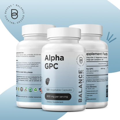 Alpha GPC Choline Supplement 600mg - 120 Veg Capsules | Advanced Memory Formula & Nootropic Brain Support