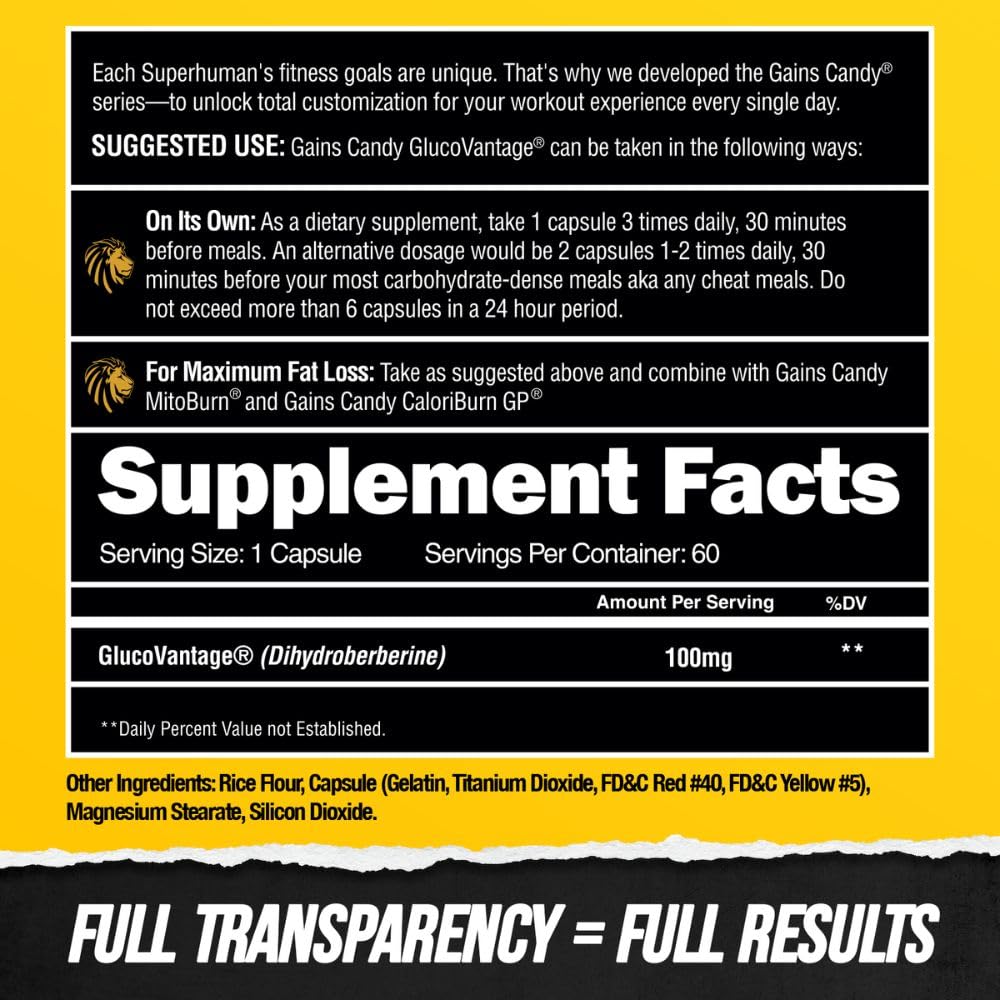 ALPHA LION Gains Candy - DHB Berberine-GlucoVantage, 60 Capsules