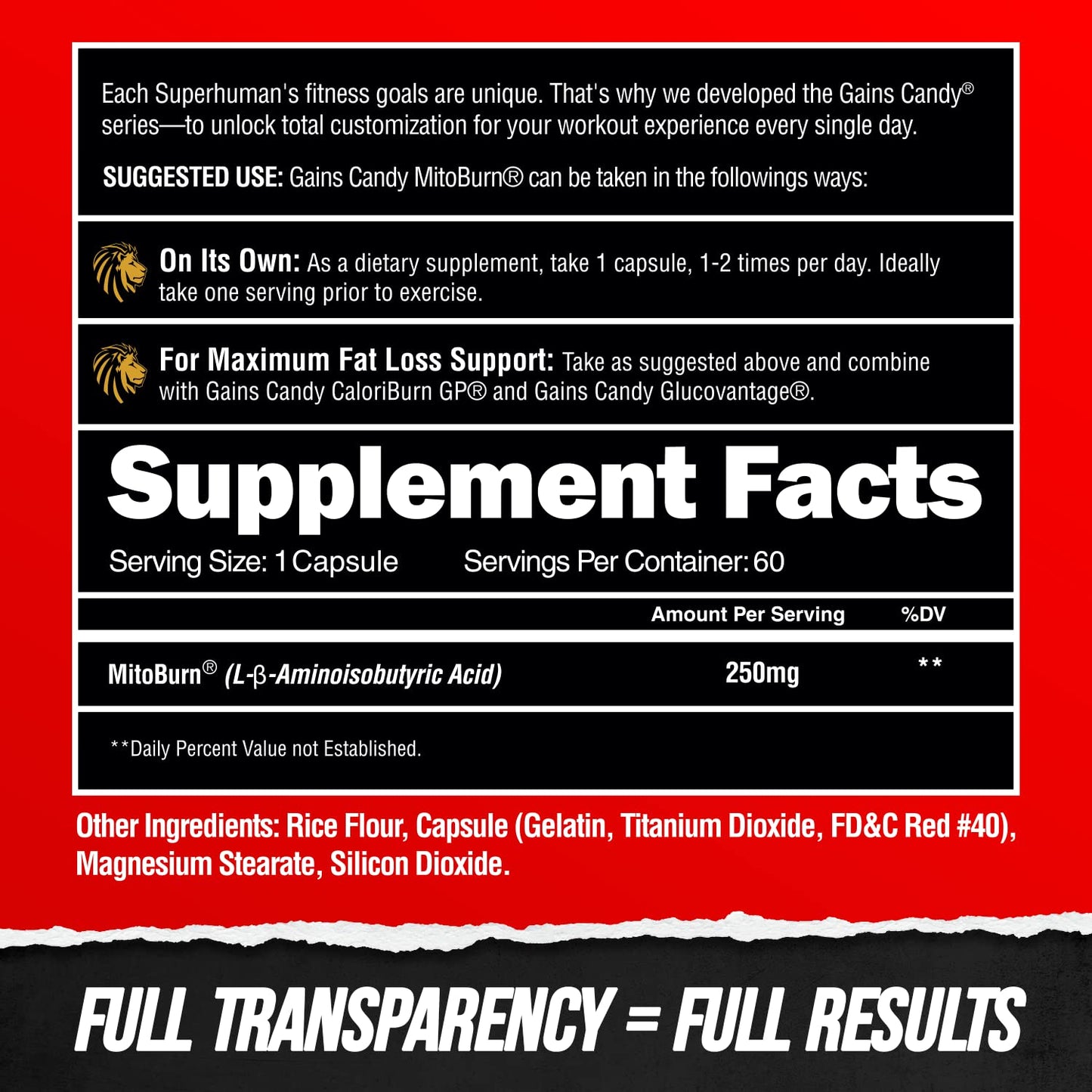 ALPHA LION Gains Candy MitoBurn – Weight Loss, Appetite Suppressant, Keto-Friendly, 60 Capsules