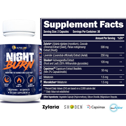 ALPHA LION Night Burn – Metabolism Booster for Lean Muscle (60 Capsules)
