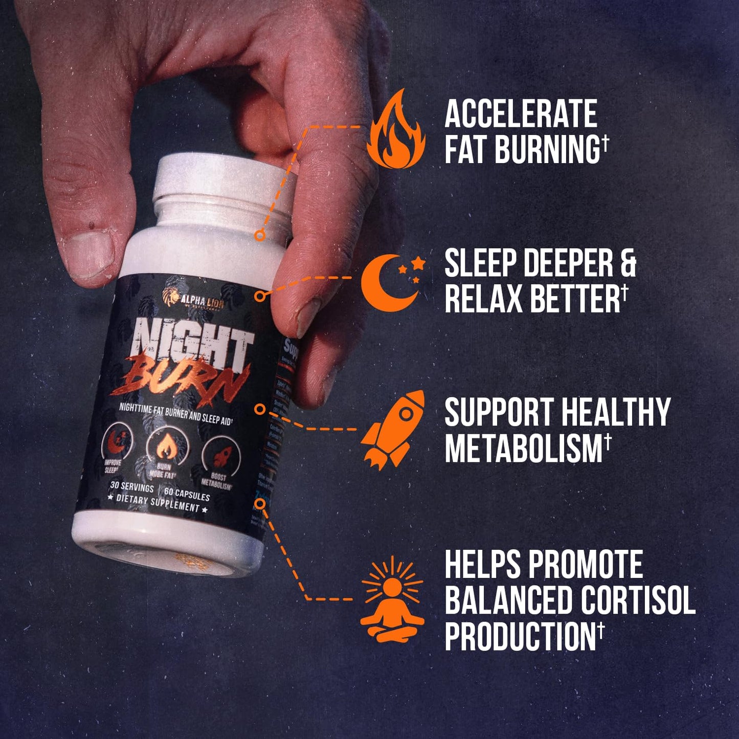 ALPHA LION Night Burn – Metabolism Booster for Lean Muscle (60 Capsules)