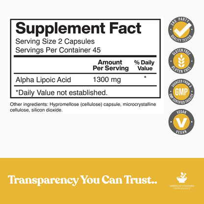 American Standard Alpha Lipoic Acid 1300mg per Serving - 90 Capsules, Pack of 2