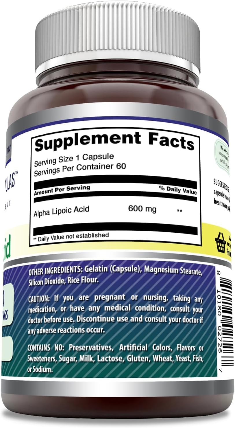 Amazing Formulas Alpha Lipoic Acid 600 mg – 60 Capsules | Non-GMO, Gluten Free | Made in USA | 2-Pack
