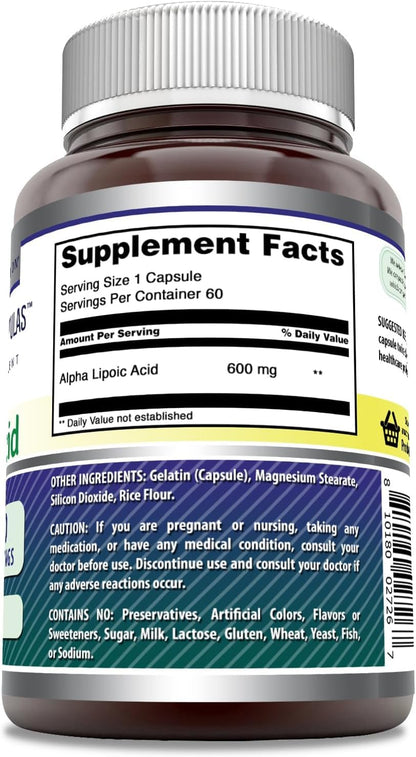 Amazing Formulas Alpha Lipoic Acid 600 mg – 60 Capsules | Non-GMO, Gluten Free | Made in USA | 2-Pack
