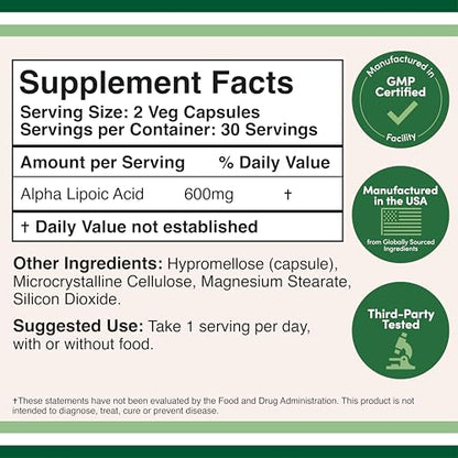 Alpha Lipoic Acid 600mg (60 Caps) – Neuropathy & Cardiovascular Health | Double Wood