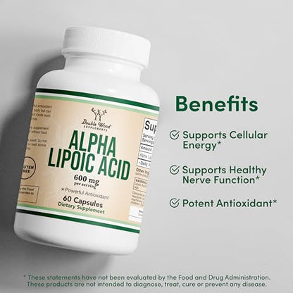 Alpha Lipoic Acid 600mg (60 Caps) – Neuropathy & Cardiovascular Health | Double Wood