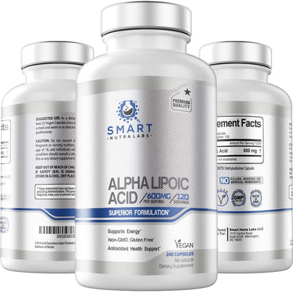 Alpha Lipoic Acid 600mg – 240 Vegan Capsules | Gluten Free, Non-GMO