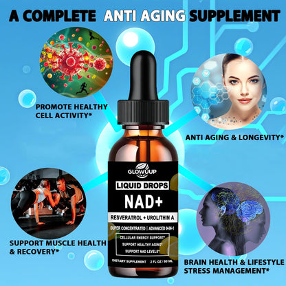 NAD+ Liquid Drops with Urolithin A – Extra Strength Liposomal NAD Supplement for Women & Men | CoQ10, Resveratrol, Alpha Lipoic Acid & Astaxanthin