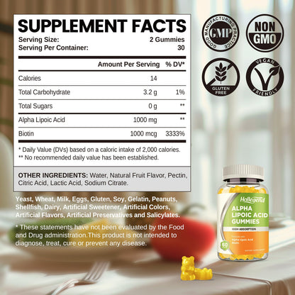 Alpha Lipoic Acid Gummies 1000mg with Biotin – Pineapple Flavor, 60 Chews