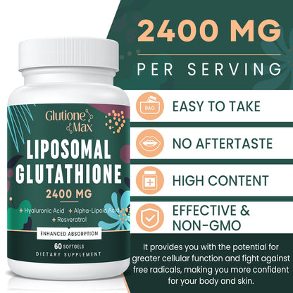 8-in-1 Liposomal Glutathione 2400 mg – High Absorption Antioxidant Formula (Skin, Liver Detox & Immune Support) | 60 Softgels