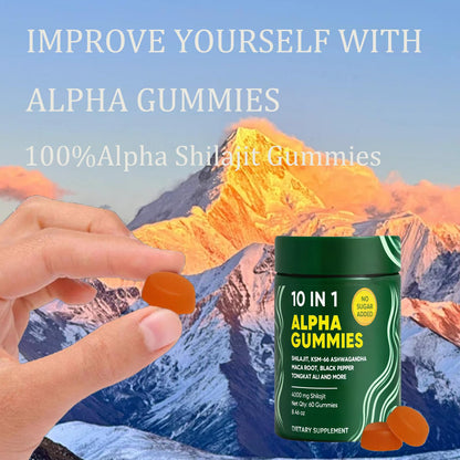 10 in 1 Alpha Shilajit Gummies – 4000mg for Energy & Immune Support | 60 Count