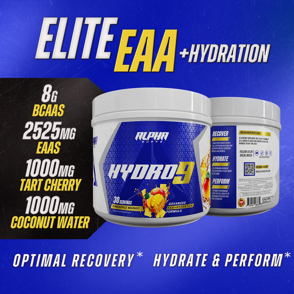 Hydro 9 Aminos EAA + Hydration Powder – Pineapple Mango (30 Servings) | Alpha Supps