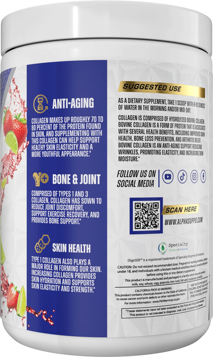 Alpha Supps Premium Hydrolyzed Collagen Powder - Strawberry Lime, 30 Servings