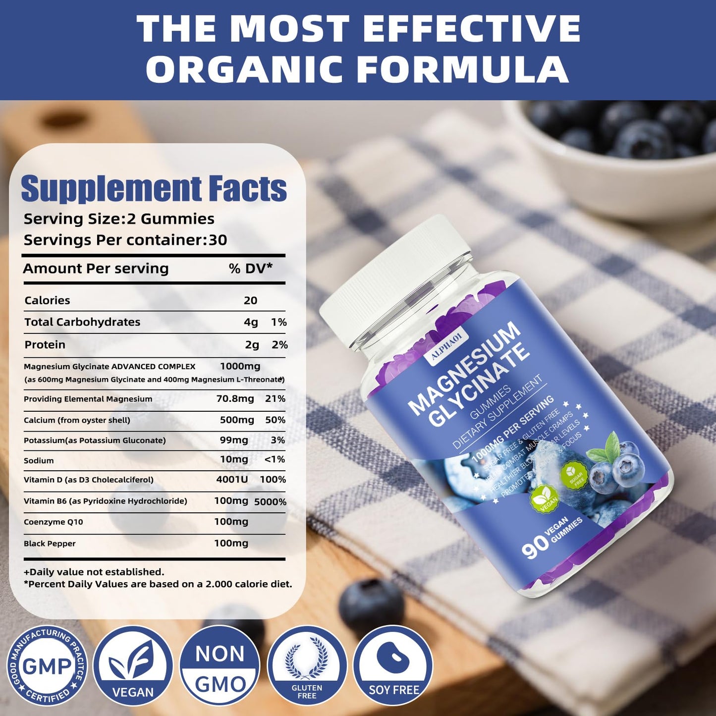 ALPHA01 Magnesium Glycinate Gummies 1000mg - Sleep & Focus (Non-GMO, Gluten-Free)