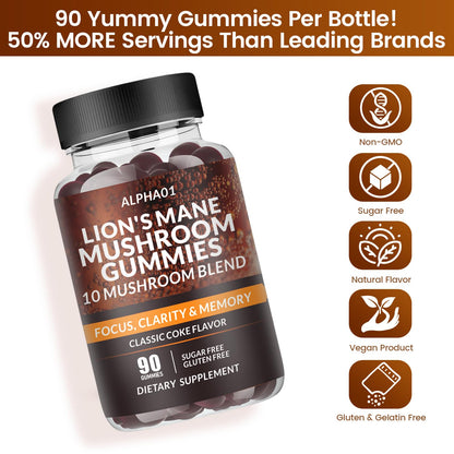 ALPHA01 Mushroom Gummies - 10x Mushroom Complex with Ashwagandha & Lion's Mane | Nootropic Brain Support, Immune Health & Stress Relief (90 CT) Classic Coke