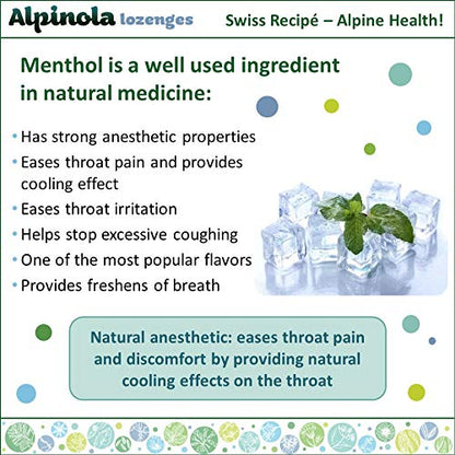 Alpinola Lozenges Menthol – 20 Herbs & Vitamin C, Sugar Free Stevia, 17 Count
