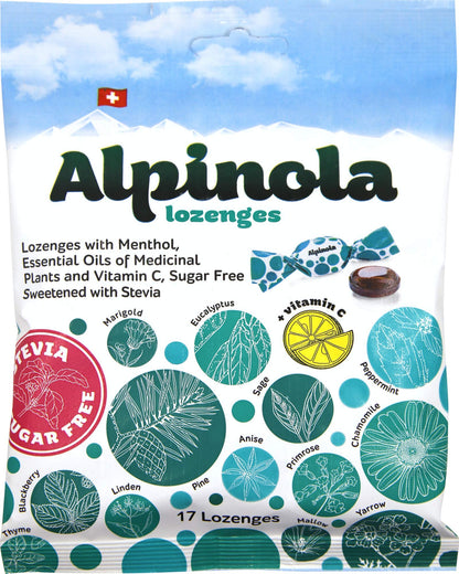 Alpinola Lozenges Menthol – 20 Herbs & Vitamin C, Sugar Free Stevia, 17 Count