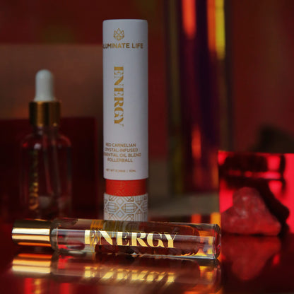 Aluminate Life Energy Essential Oil Rollerballs 7 oz, Red Carnelian Crystal Infused, Lemon, Grapefruit & Bergamot