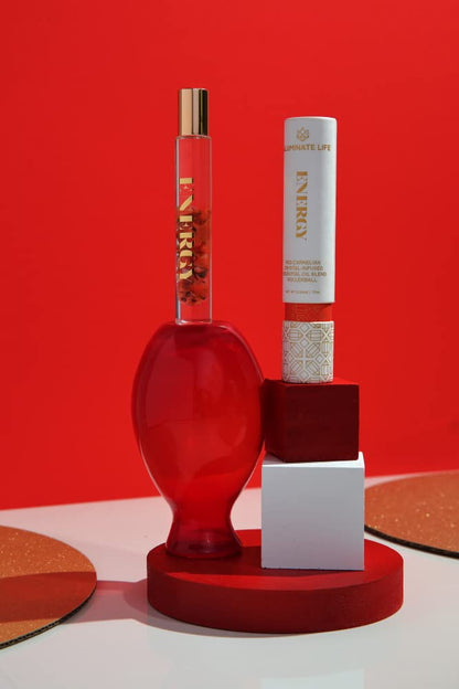 Aluminate Life Energy Essential Oil Rollerballs 7 oz, Red Carnelian Crystal Infused, Lemon, Grapefruit & Bergamot
