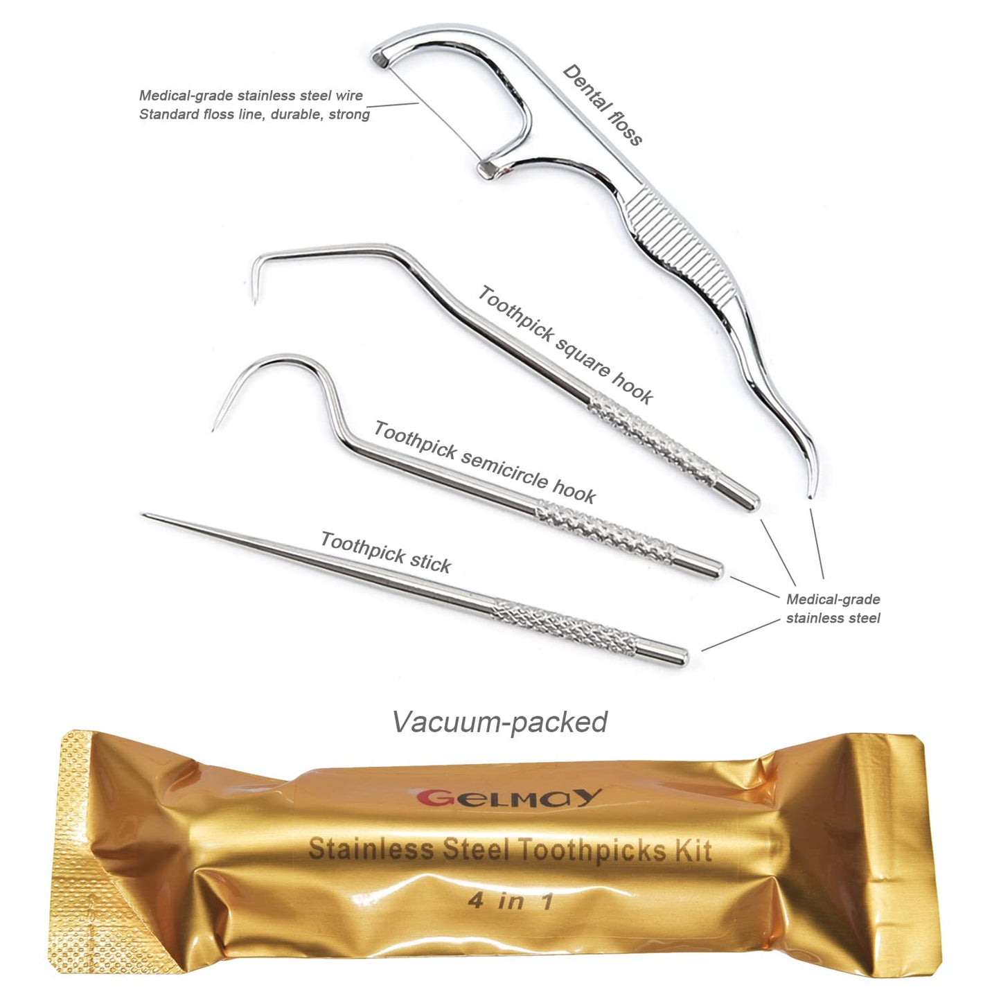Portable Toothpicks Pocket Set - Stainless Steel Flossers, Travel Dental Kit