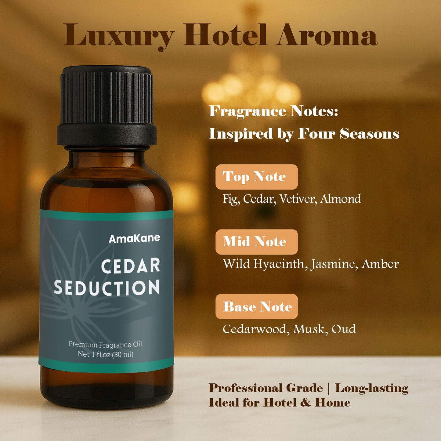 AmaKane Cedar Seduction Hotel Fragrance Oil 30ml | Premium Diffuser Oil