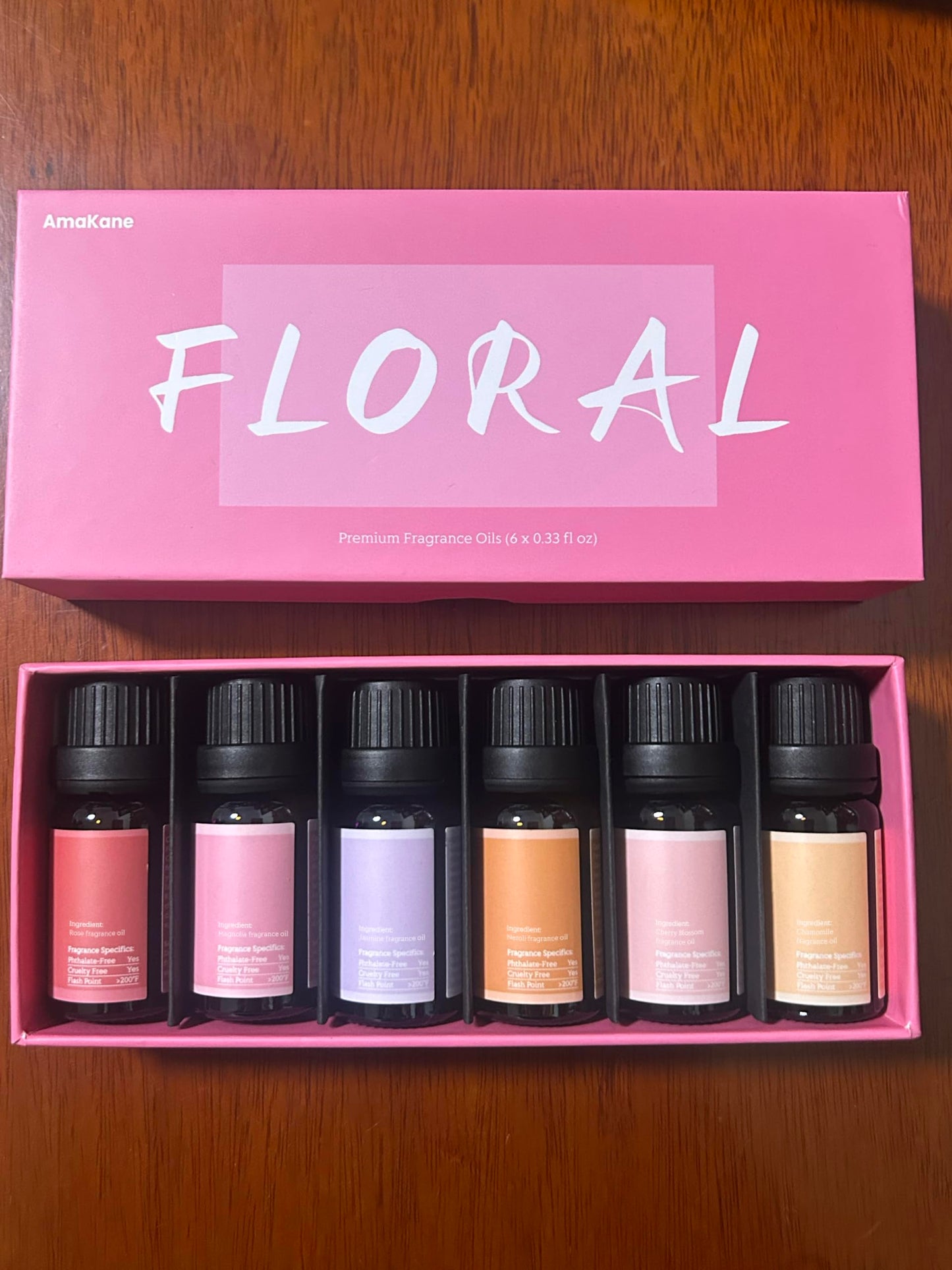 AmaKane Floral Fragrance Oils – 6x10ml Rose, Jasmine, Chamomile, Neroli, Magnolia & Cherry Blossom | Diffuser & DIY Scents